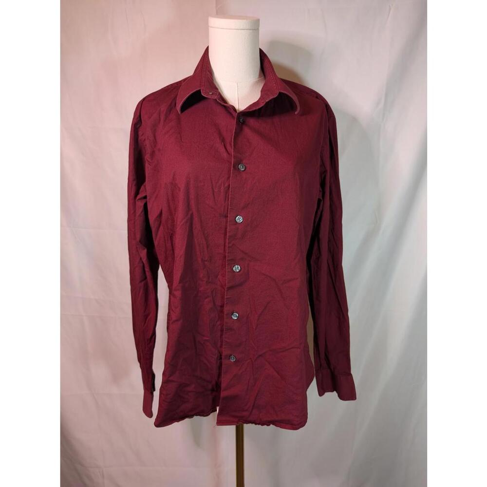 Structure Slim Fit Men's Medium Burgundy Long Sleeve Button-Up Shirt